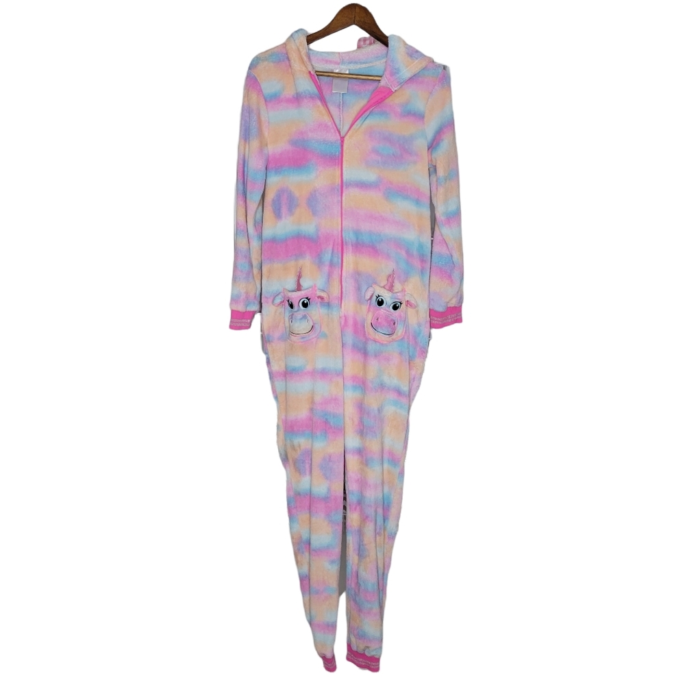Rainbow Striped Long Sleeve Zip Up Unicorn Onesie Pajamas Size Small Adults